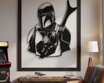 Arte de pared mandaloriano SVG / Decoración de Star Wars Archivo cortado con láser / Descarga digital Silueta vectorial