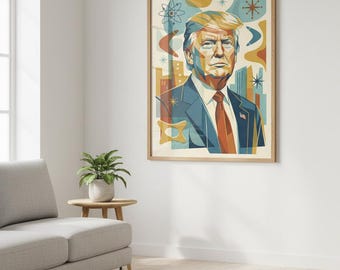 Retrato de Donald Trump de estilo moderno de mediados de siglo / Arte presidencial retro (Descarga digital)