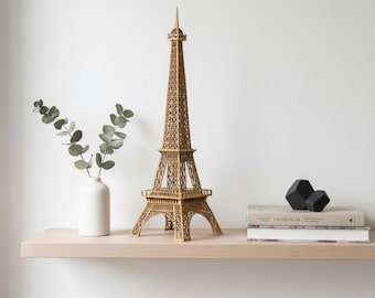 Rompecabezas 3D cortado con láser, modelo de la Torre Eiffel, kit de manualidades de madera, plantilla de archivo digital