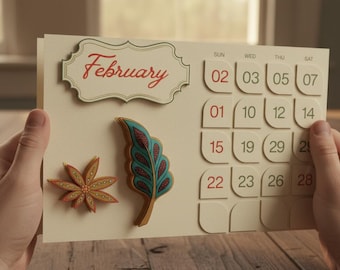 2026 Calendar Papercraft | Printable Boho Floral Planner Template | Modern Desk Calendar PDF