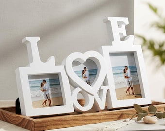 Marco de fotos múltiple LOVE, diseño SVG para corte láser, portafotos decorativo blanco, decoración romántica para el hogar, regalo de boda, archivo digital