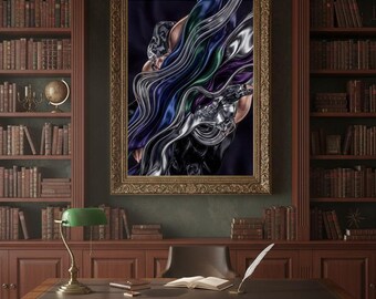 Impresión digital de pared en plata fundida con un brillante escalofrío invernal, obra abstracta de temporada de alta gama, decoración invernal metálica moderna