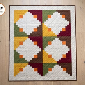 Patrón de edredón de otoño en PDF, edredón Log Cabin, manta para bebé, individual, matrimonial, king, apto para fat quarters, patrón de edredón para principiantes