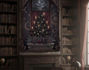 Arte mural celestial del solsticio de medianoche, descarga digital, obra de arte de una noche gótica oscura, decoración mística lunar melancólica, arte gótico imprimible