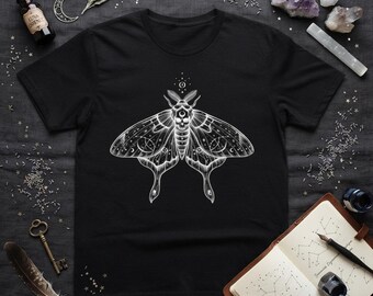 Celestial Moth T-Shirt, Mystical Cosmic Art Print, Insect Decor Tee, Insect, Unique Graphic T-Shirt for Art Lovers and Celestial Enthusiasts