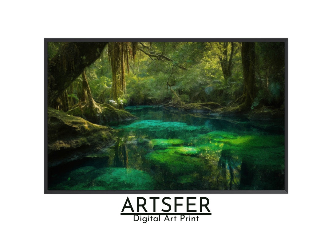 Printable Rainforest Landscape Oil Painting, High Resolution Art Print