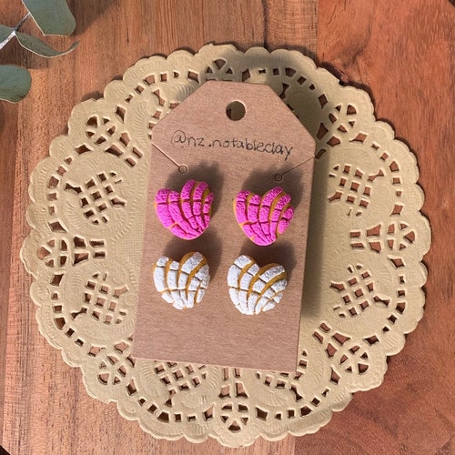 Heart Concha Studs Concha Earrings Pan Dulce Earrings Stud Etsy