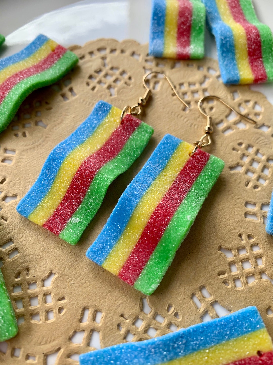 Sour Belt Earrings Candy Earrings Rainbow Earrings Clay Food Etsy