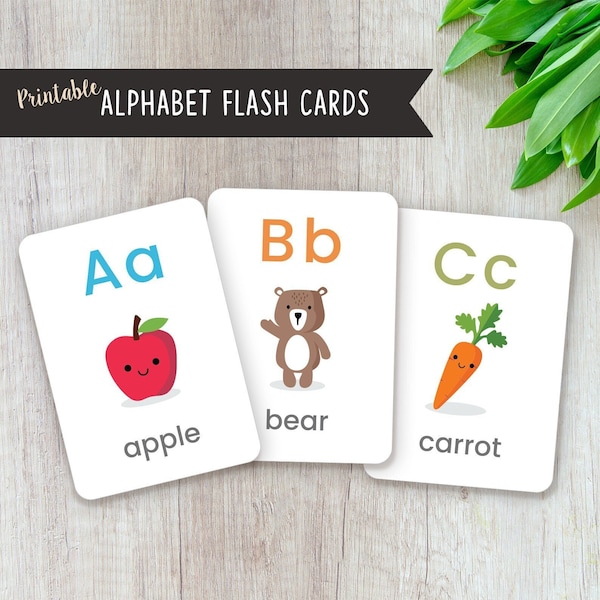 Printable Alphabet Flash Cards, Preschool Homeschool Education Nursery Classroom Decor Activity Wall Art ABC Cards Digital Instant Download