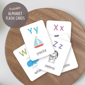 Printable Alphabet Flash Cards 3.5” x 5” Colorful Cute Illustration Upper Lower Case Animal Fruit Nature Kids Preschool Fun Activity ABC