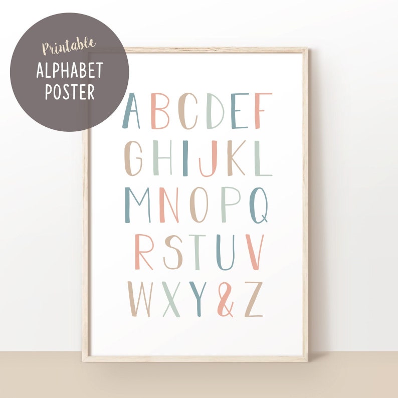 Printable Alphabet Poster, ABC Print, Earthy Tone, Nursery Wall Art ...