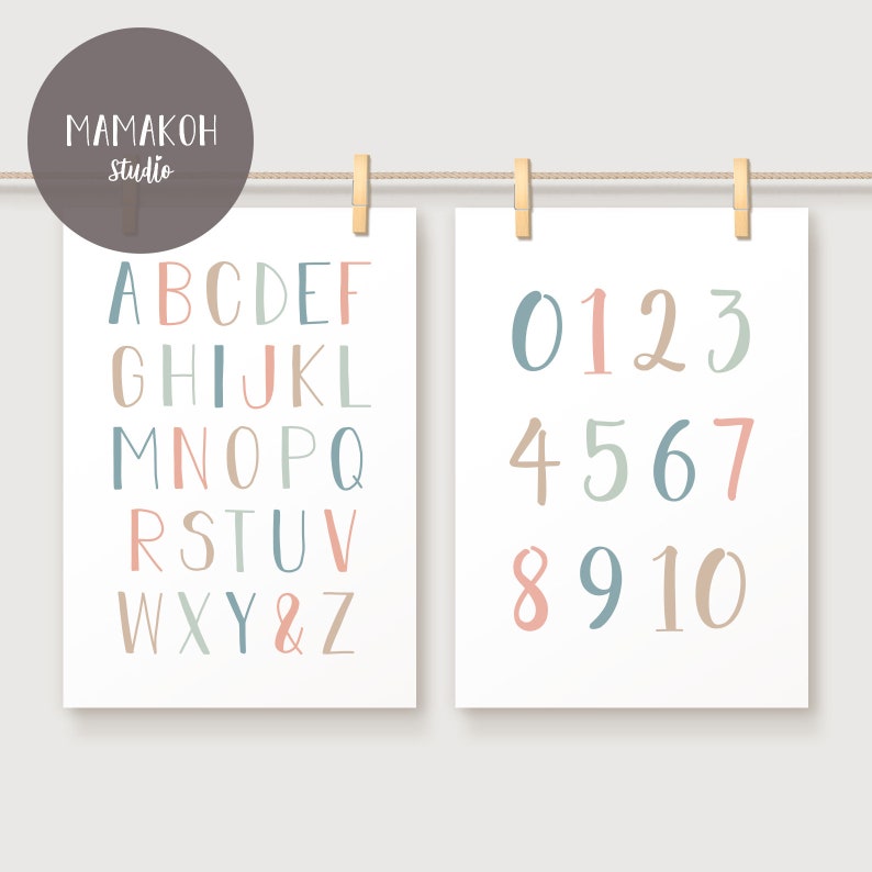 Printable Alphabet & Numbers Posters, Set of 2 Educational Prints, ABC