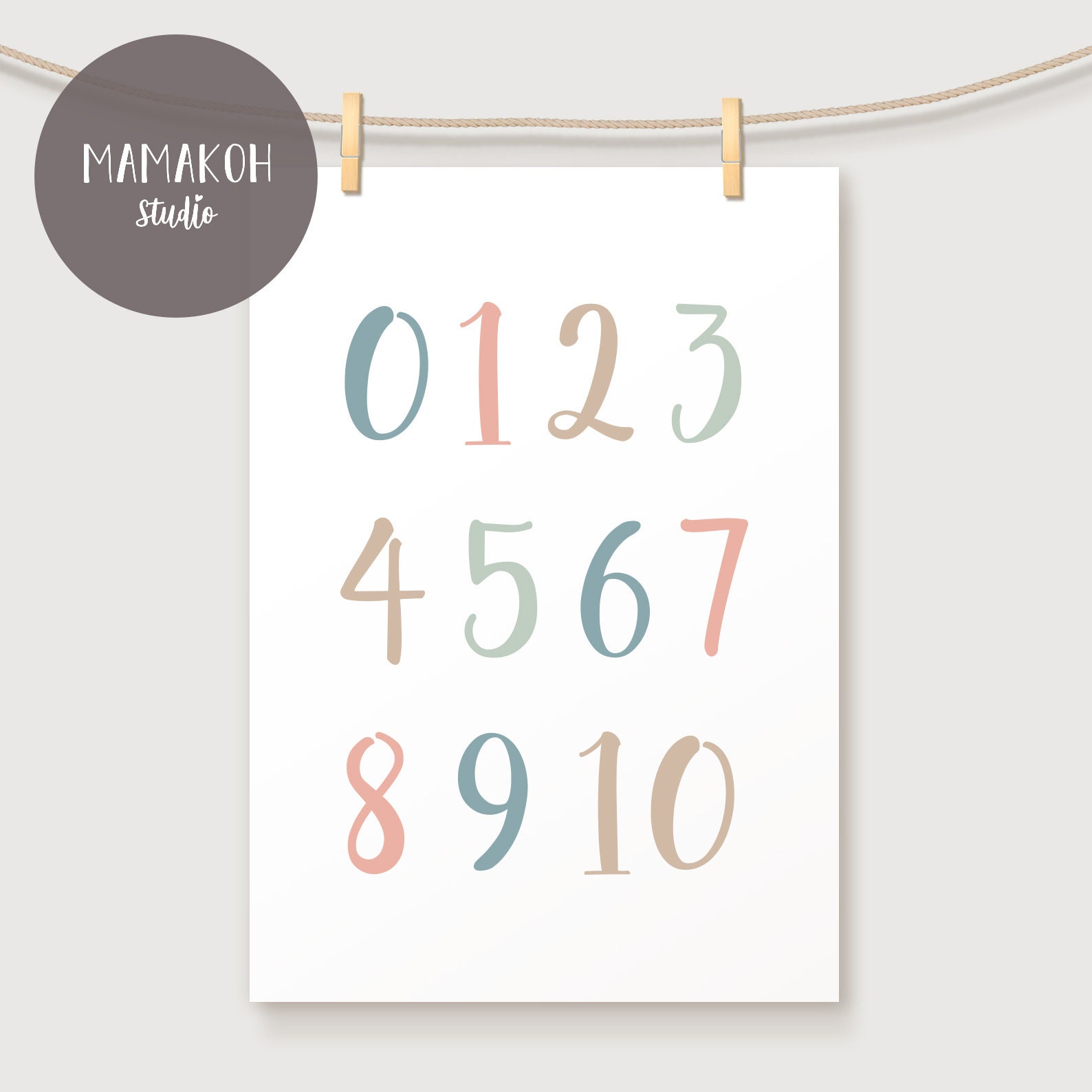 Printable Numbers Poster, Educational Print, Earthy Neutral, Nursery ...