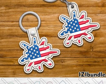 USA Flag Embroidery Keychain Design, Snap & Eyelet Key Fob Tab (Digital Download) ITH