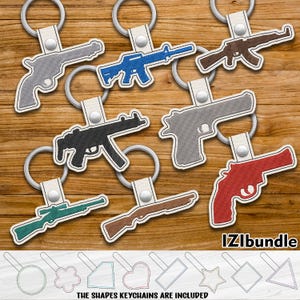 Gun Keychain Embroidery Designs - Snap Tab Fob, 4x4 Hoop (Digital Download) ITH
