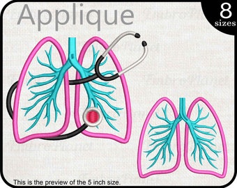 Disegno da ricamo con applicazione di polmoni: stetoscopio medico (3-8 pollici) (DST PES EXP)