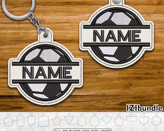 Split Fußball Stickerei Schlüsselanhänger Design, Snap & Öse Key Fob Tab (Digitaler Download) ITH