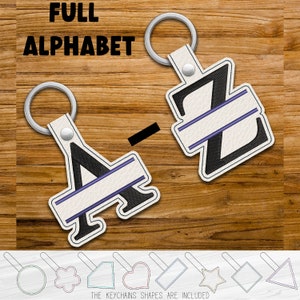 Split Font Alphabet Snap Keychain Key Fob Tab - Designs for Embroidery Machine Instant Download digital files 4x4 hoop ITH 12xy