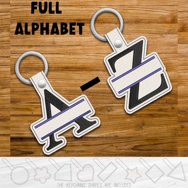 Split Font Alphabet Snap Keychain Key Fob Tab - Designs for Embroidery Machine Instant Download digital files 4x4 hoop ITH 12xx