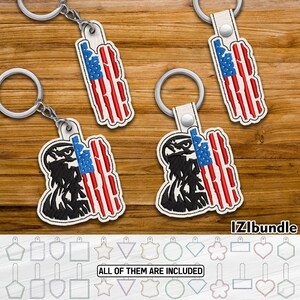 Eagle USA Flag Embroidery Keychain Design, Snap & Eyelet Key Fob Tab (Digital Download) ITH