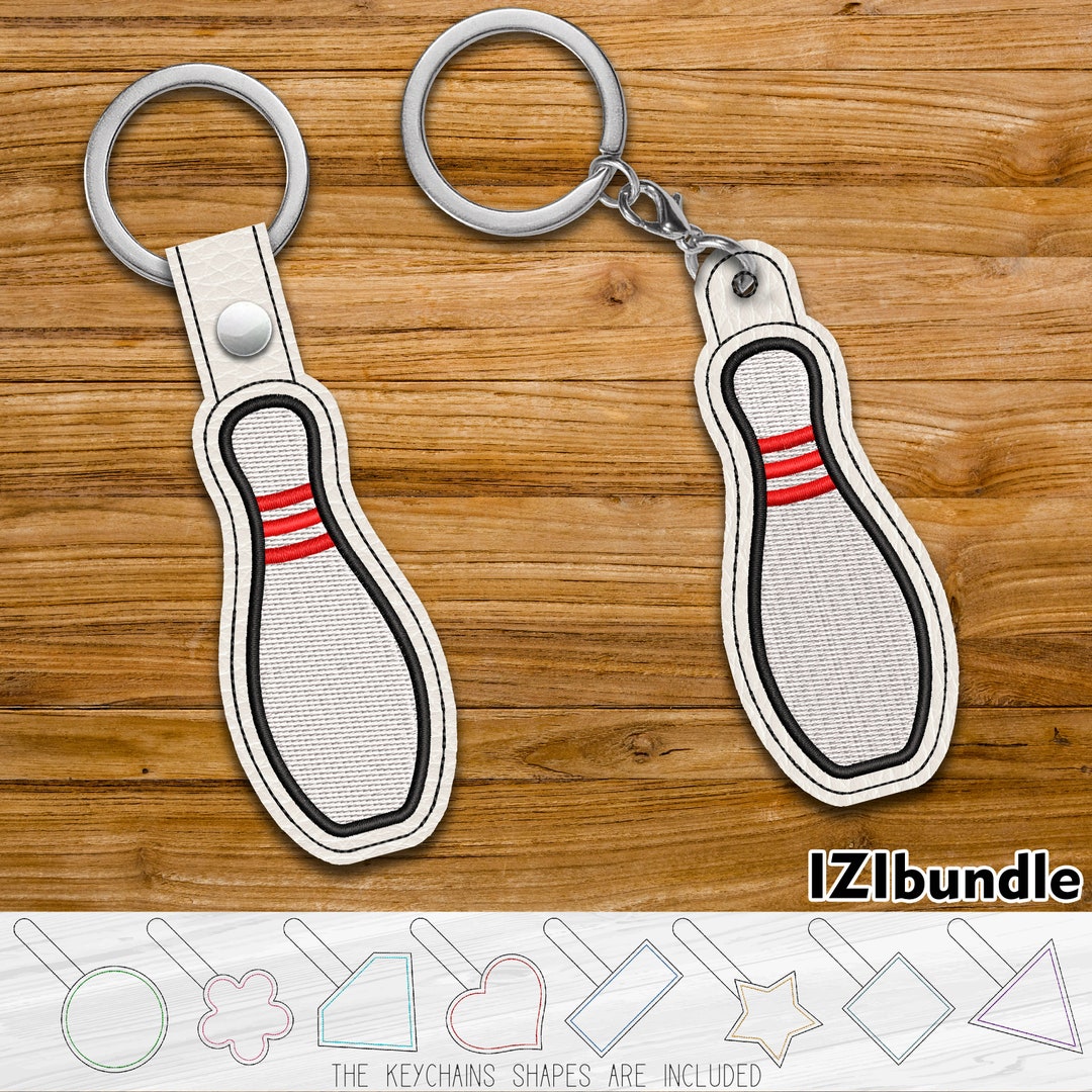 Bowling Pin Embroidery Keychain Design, Snap & Eyelet Key Fob Tab ...