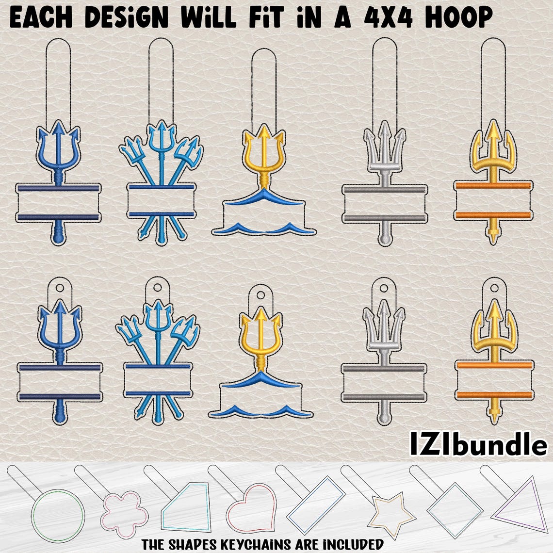 Trident Key Example Split Trident Embroidery Keychain Design, Snap & Eyelet Key Fob Tab ...
