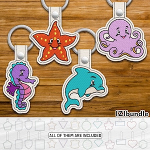 Sea Animals Embroidery SNAP Keychain Designs, Key Fob Tab (Digital Download) ITH 111yy