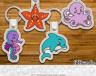 Meerestiere Stickerei SNAP Keychain Designs, Key Fob Tab (digitaler Download) ITH 111yy