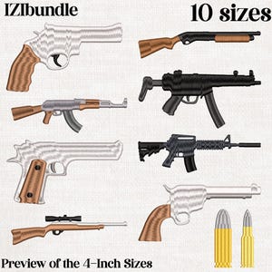 Gun Embroidery Designs: Pistol, Rifle, Revolver (DST, PES, EXP +)
