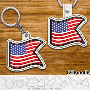 USA Flag Keychain Key Fob Tab - Designs for Embroidery Machine Instant Download digital files Eyelet snap 4x4 hoop ITH 42xx