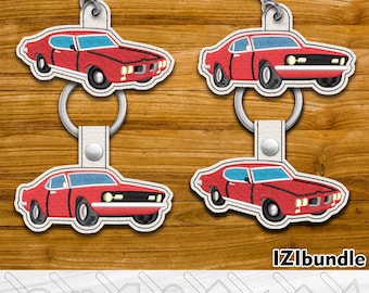 Classic Muscle Car Embroidery Keychain Design, Snap & Eyelet Key Fob Tab (Digital Download) ITH