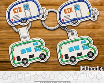 Applique RV Trailer Keychain Key Fob Tab - Designs for Embroidery Machine Instant Download digital files Eyelet snap 4x4 hoop ITH 78yy