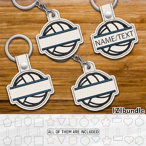 Split Volleyball Embroidery Keychain Design, Snap & Eyelet Key Fob Tab (Digital Download) ITH