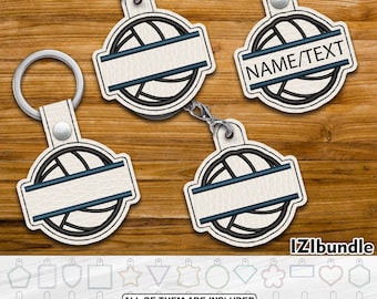 Geteilte Volley Ball Stickerei Schlüsselanhänger Design, Snap & Öse Key Fob Tab (Digitaler Download) ITH