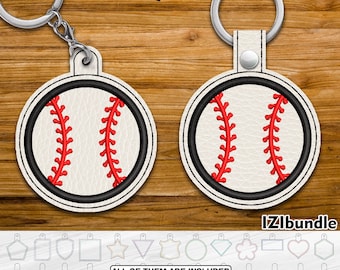 Applikation Baseball Ball Stickerei Schlüsselanhänger Design, Snap & Öse Key Fob Tab (Digitaler Download) ITH