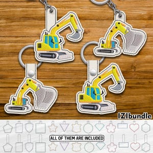 Excavator Embroidery Keychain Design, Snap & Eyelet Key Fob Tab (Digital Download) ITH