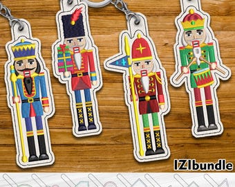 Weihnachten Nussknacker Stickerei Schlüsselanhänger Design, Snap & Öse Key Fob Tab (Digitaler Download) ITH
