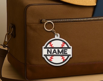 Split Applique Baseball Ball Embroidery Tag Design, Eyelet Key Fob Tab (Digital Download) ITH