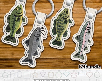 Snap Süßwasserfische Stickerei Schlüsselanhänger Design, Snap Key Fob Tab (Digital Download) ITH
