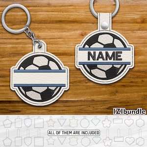 Split Soccer Ball Embroidery Keychain Design, Snap & Eyelet Key Fob Tab (Digital Download) ITH