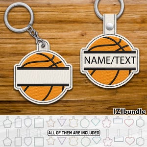 Split Basketball Embroidery Keychain Design, Snap & Eyelet Key Fob Tab (Digital Download) ITH