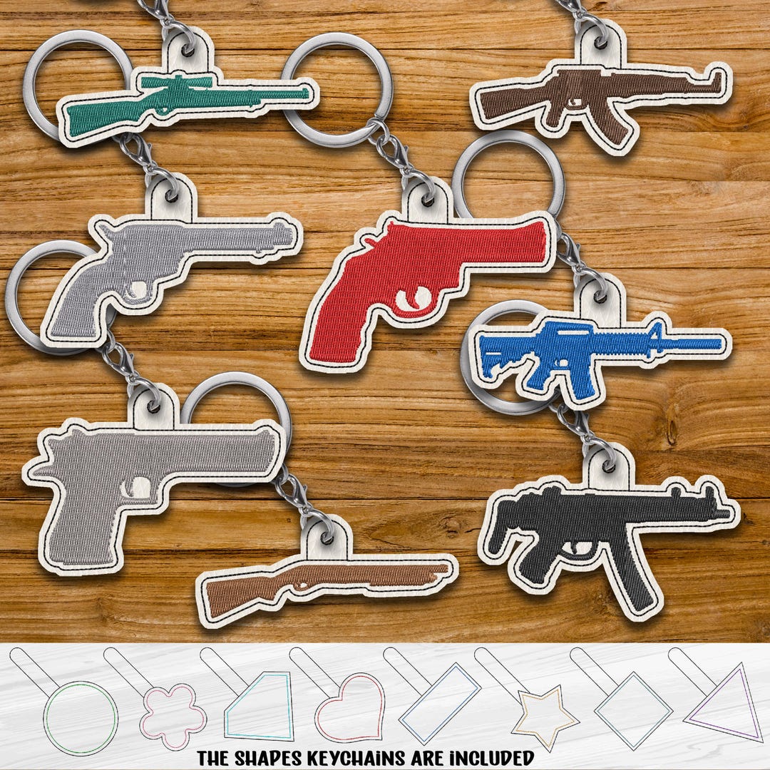 Gun Keychain Embroidery Designs – ITH Fob Tab, 4x4 Hoop (digital ...