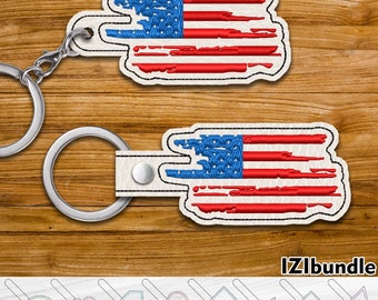 USA Flagge zerrissene Stickerei Schlüsselanhänger Design, Snap & Öse Key Fob Tab (Digitaler Download) ITH