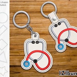 Stethoscope Embroidery Keychain Design, Snap & Eyelet Key Fob Tab (Digital Download) ITH