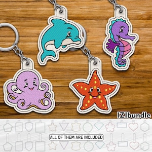 Diseños de llaveros bordados de animales marinos, llavero con ojal (descarga digital) ITH 112yy