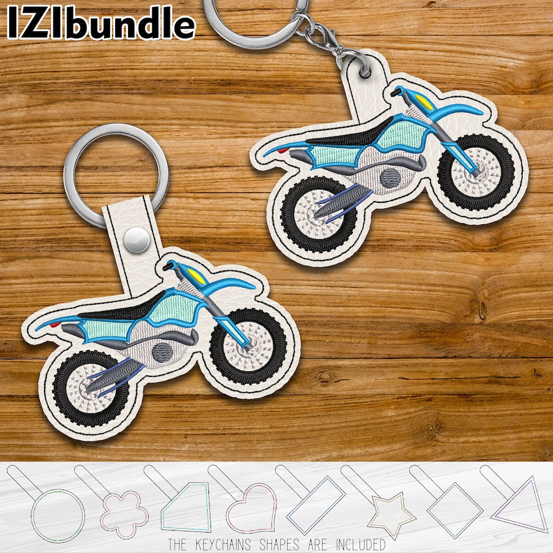 Keychain Motocross Bike Snap Eyelet Key Fob Tab Designs for Embroidery