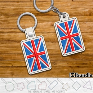 UK Flag Embroidery Keychain Design, Snap & Eyelet Key Fob Tab (Digital Download) ITH