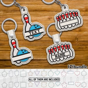 Design de chaveiro bordado com boliche dividido, aba para chaveiro com fecho e ilhós (download digital) ITH