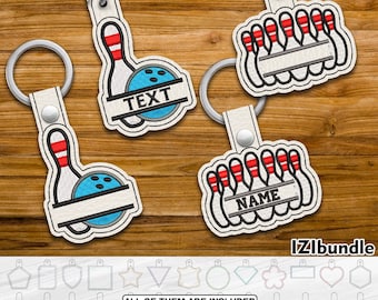Split Bowling Stickerei Schlüsselanhänger Design, Snap & Öse Key Fob Tab (Digitaler Download) ITH