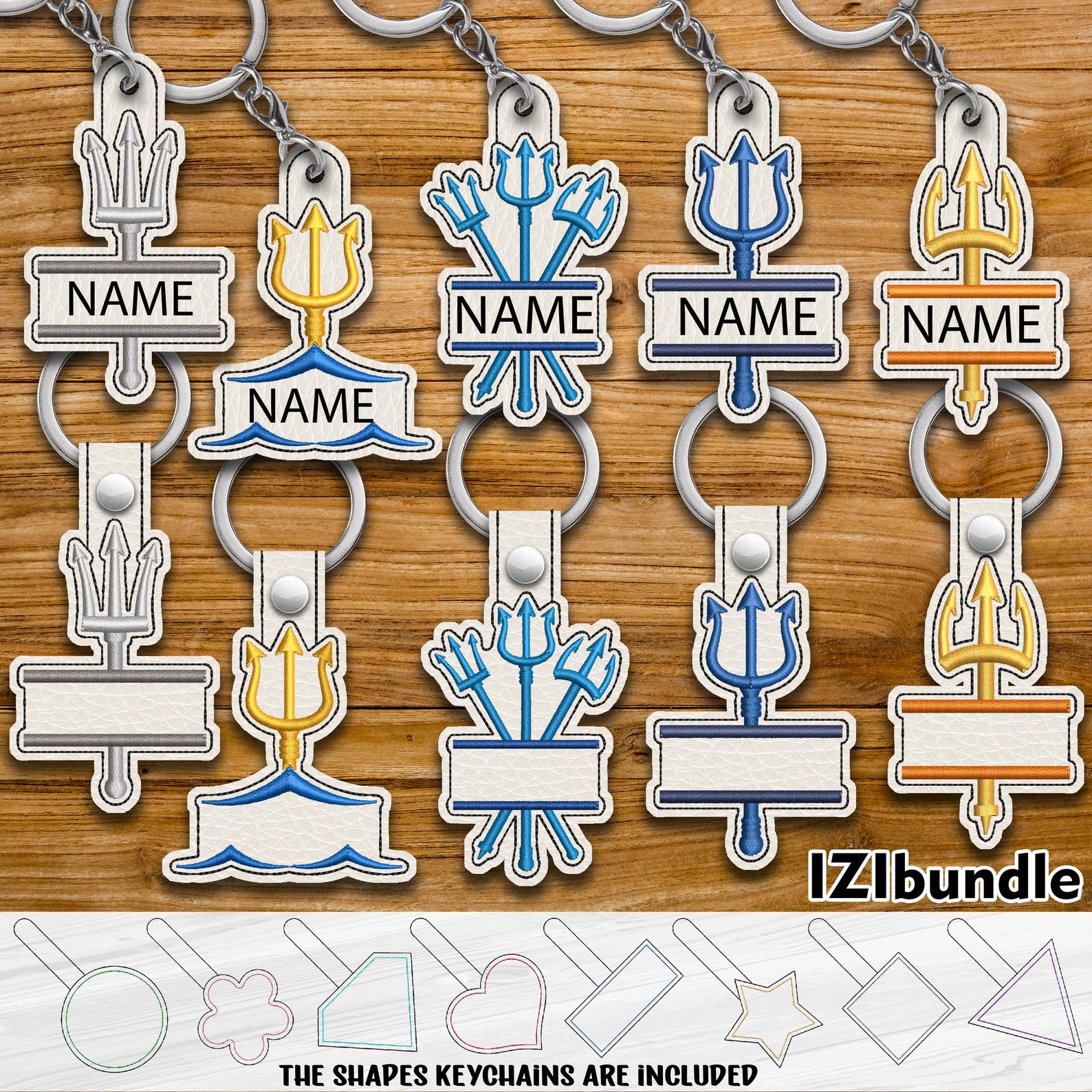 Trident Key Example Split Trident Embroidery Keychain Design, Snap & Eyelet Key Fob Tab ...